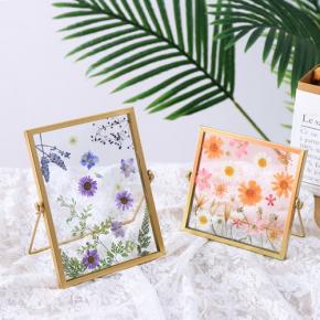 Metal Photo Frame Ornaments Nordic Home Accessories Plant Specimen Embossed Decoration DIY Dried Flowers Golden Glass Photo Frame